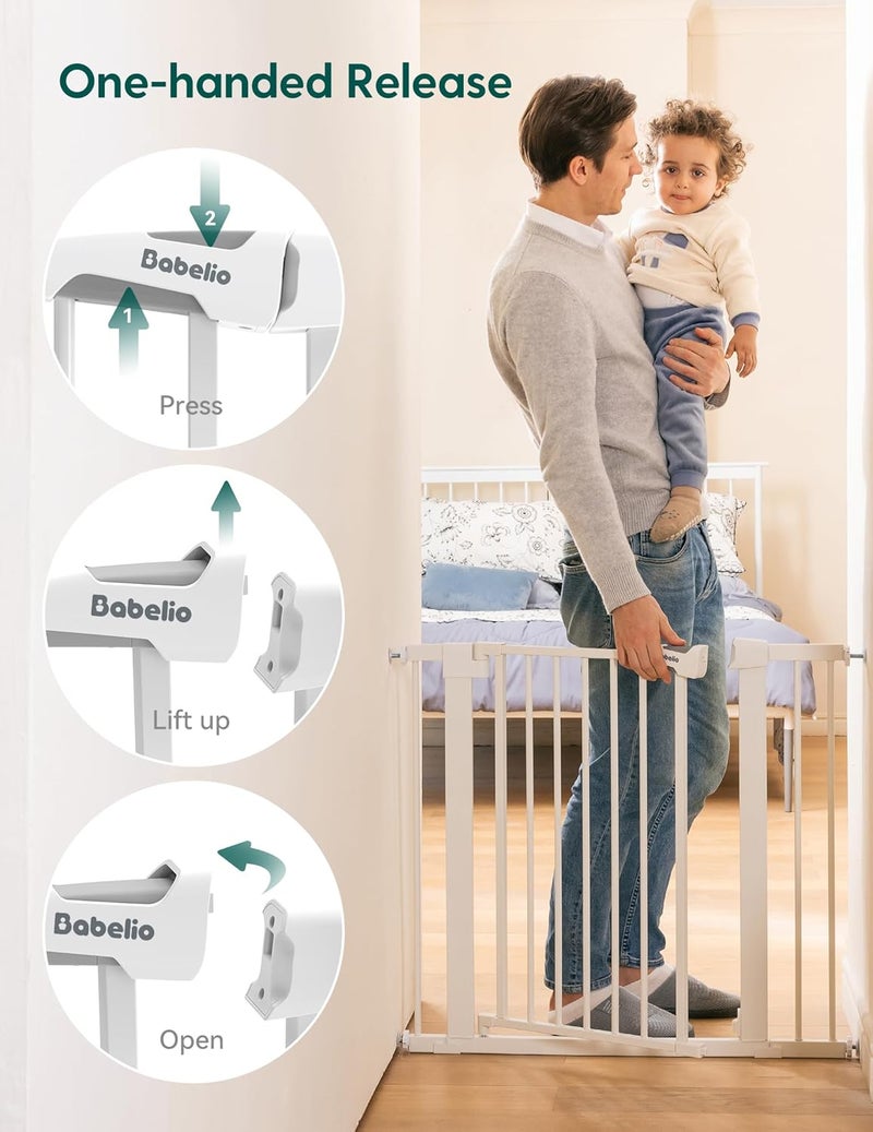 BABELIO 36" Tall Baby Gate, 29-48" Auto Close Pressure Mounted Dog Gate for Stairs, Doorways & Hallway, Protector Basics Easy Walk Thru Pet Gate, Metal Child Gate with 2*Y Spindle Rods, White - Image 5